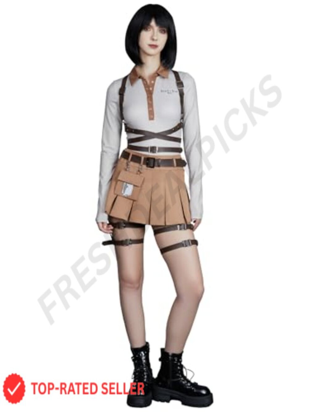 Attack On Titan Women's Polo Bodysuit and Pleated Skirt Set Cosplay Costume